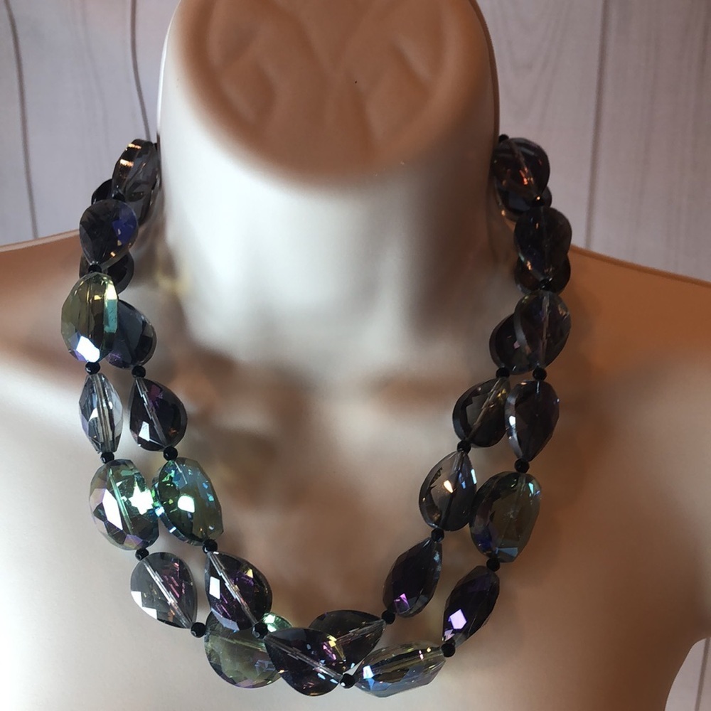 Stunning Vintage Iridescent Teardrop Necklace Aurora Borealis finish